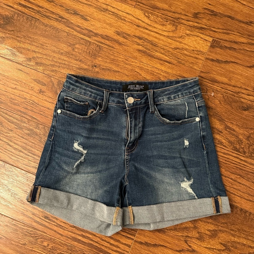Judy Blue Blue Distressed Cuffed Jean Shorts